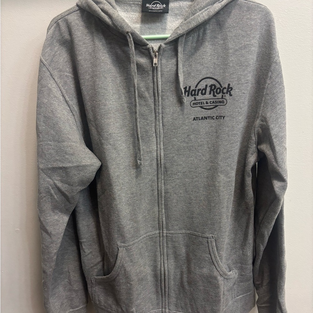 Hard Rock Cafe Atlantic City Gray Zip Up Hoodie Size Large